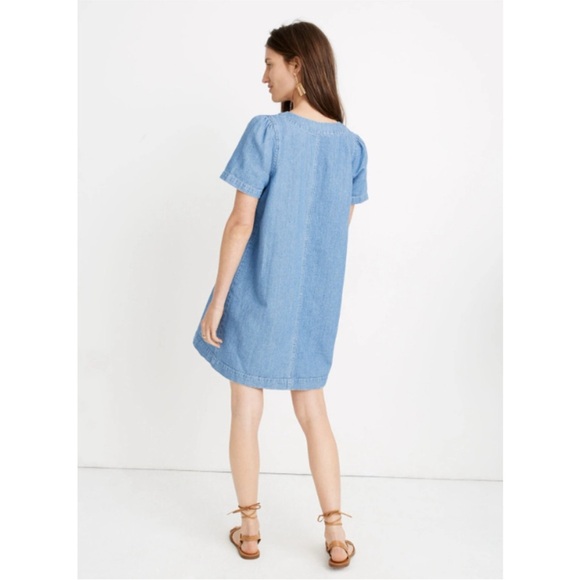 Madewell Womens Medium Blue Linen Blend Short Sleeve Denim Popover Swing Dress - Picture 2 of 9